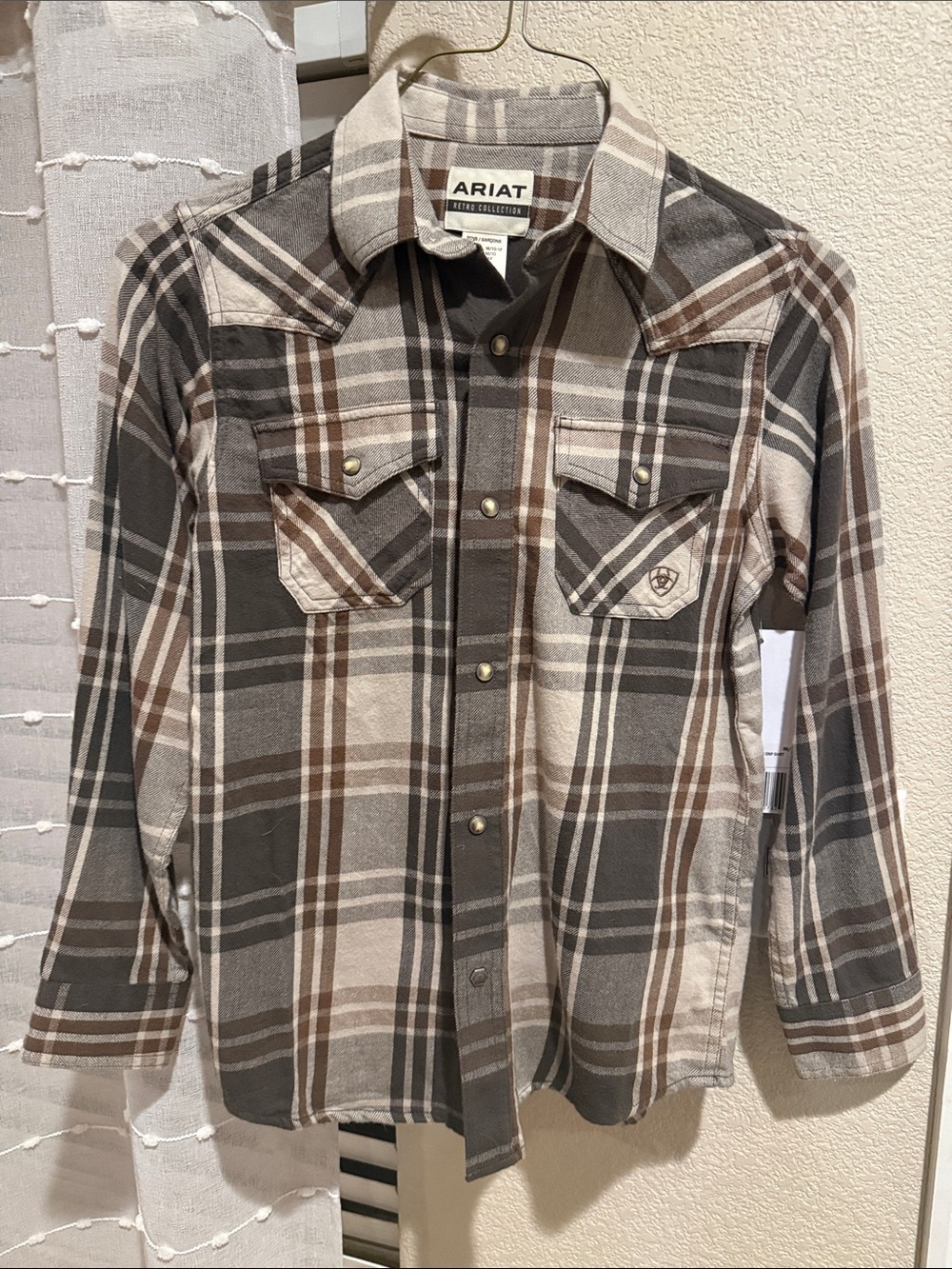 Ariat Boys' Brown, Tan & Cream Plaid Western Snap Shirt